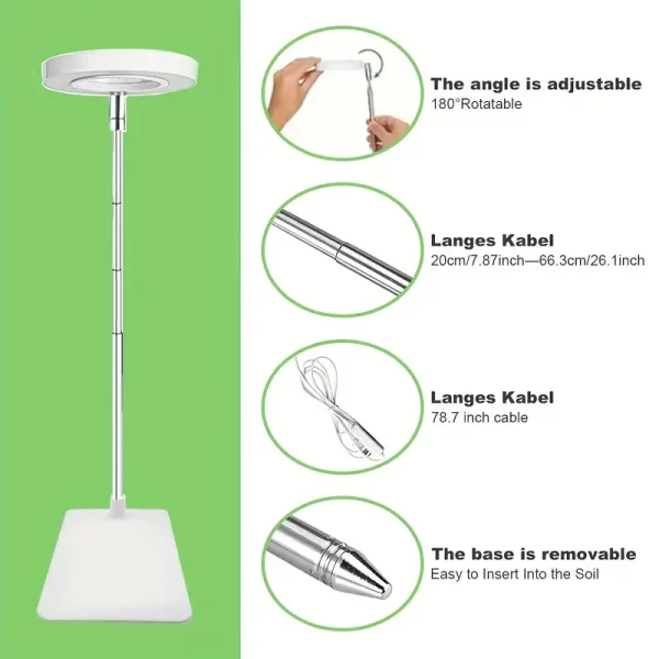 Full Spectrum LED Grow Light - USB-Powered with Adjustable Height & Brightness, 3 Colour Modes, 3/9/12H Timer - Image 5
