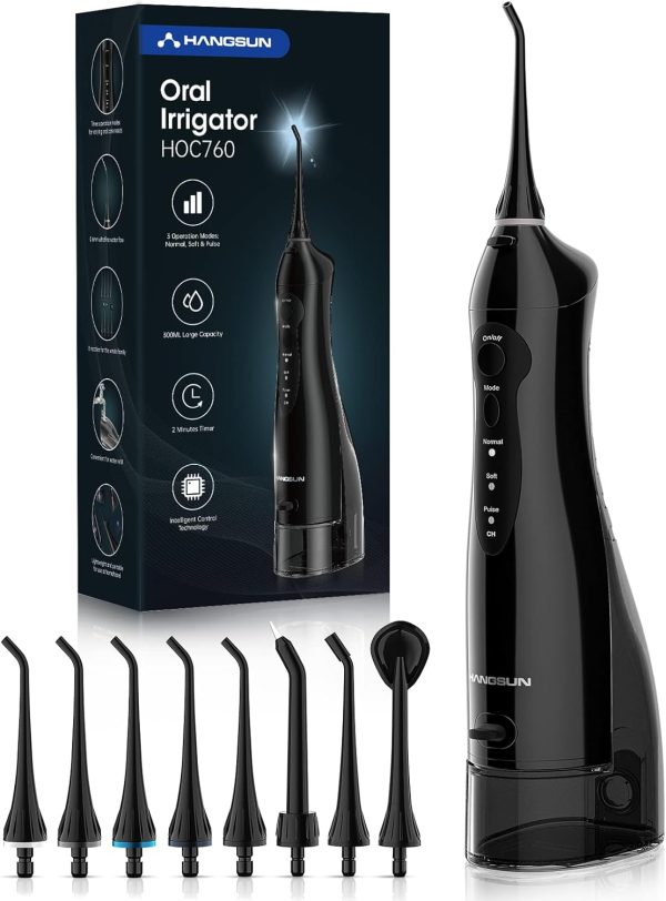 Hangsun Cordless Rechargeable Water Flosser – Dental Oral Irrigator with 8 Jet Tips for Teeth, Braces, and Gum Care (HOC760)