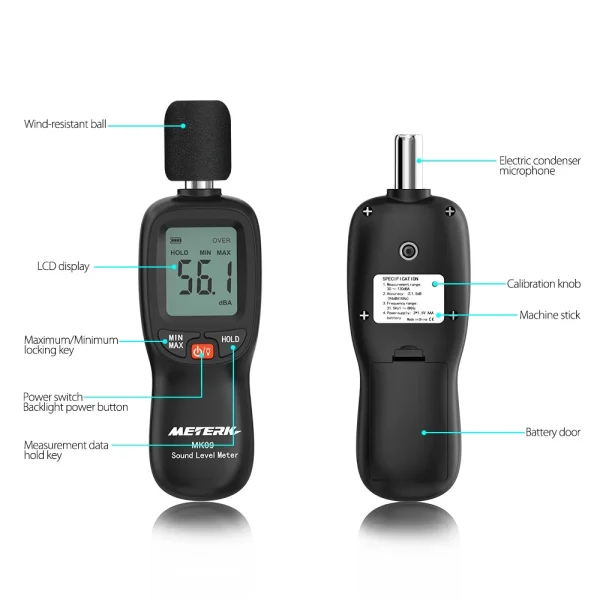 Meterk LCD Backlight Digital Sound Level Meter – Noise & Decibel Monitoring Tester (MK09) - Image 5