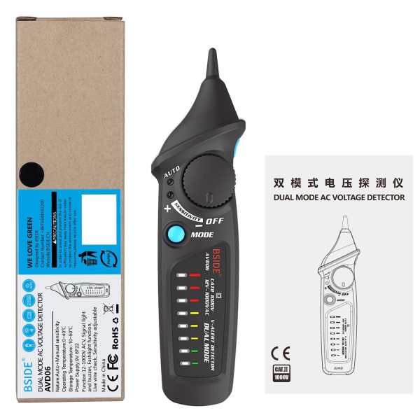 BSIDE Non-Contact Voltage Tester – 12-1000V AC Detector Pen with Adjustable Sensitivity, LED Indicator & Flashlight (AVD06) - Image 3